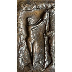 Bas-relief, dinanderie époque art-déco, Egyptomanie, Orientalisme, travail français, circa 1930