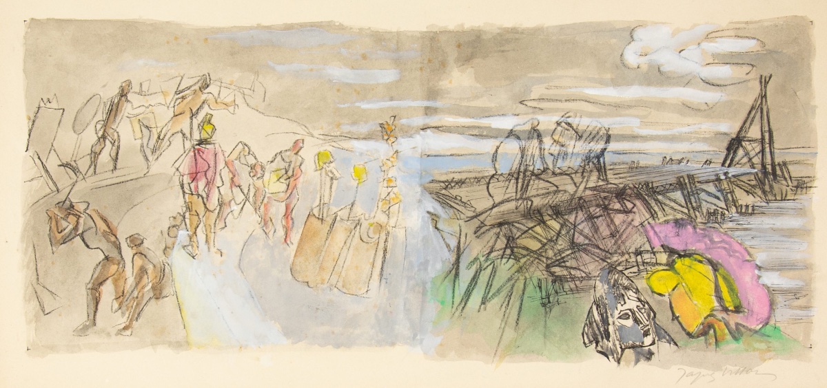 Jacques Villon - Two Signed Watercolors On Lithographic Backgrounds For Les Bucoliques-photo-2
