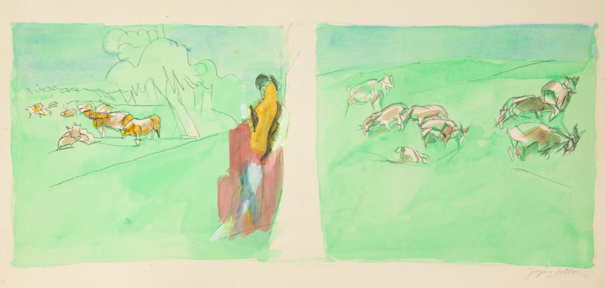 Jacques Villon - Two Signed Watercolors On Lithographic Backgrounds For Les Bucoliques-photo-3