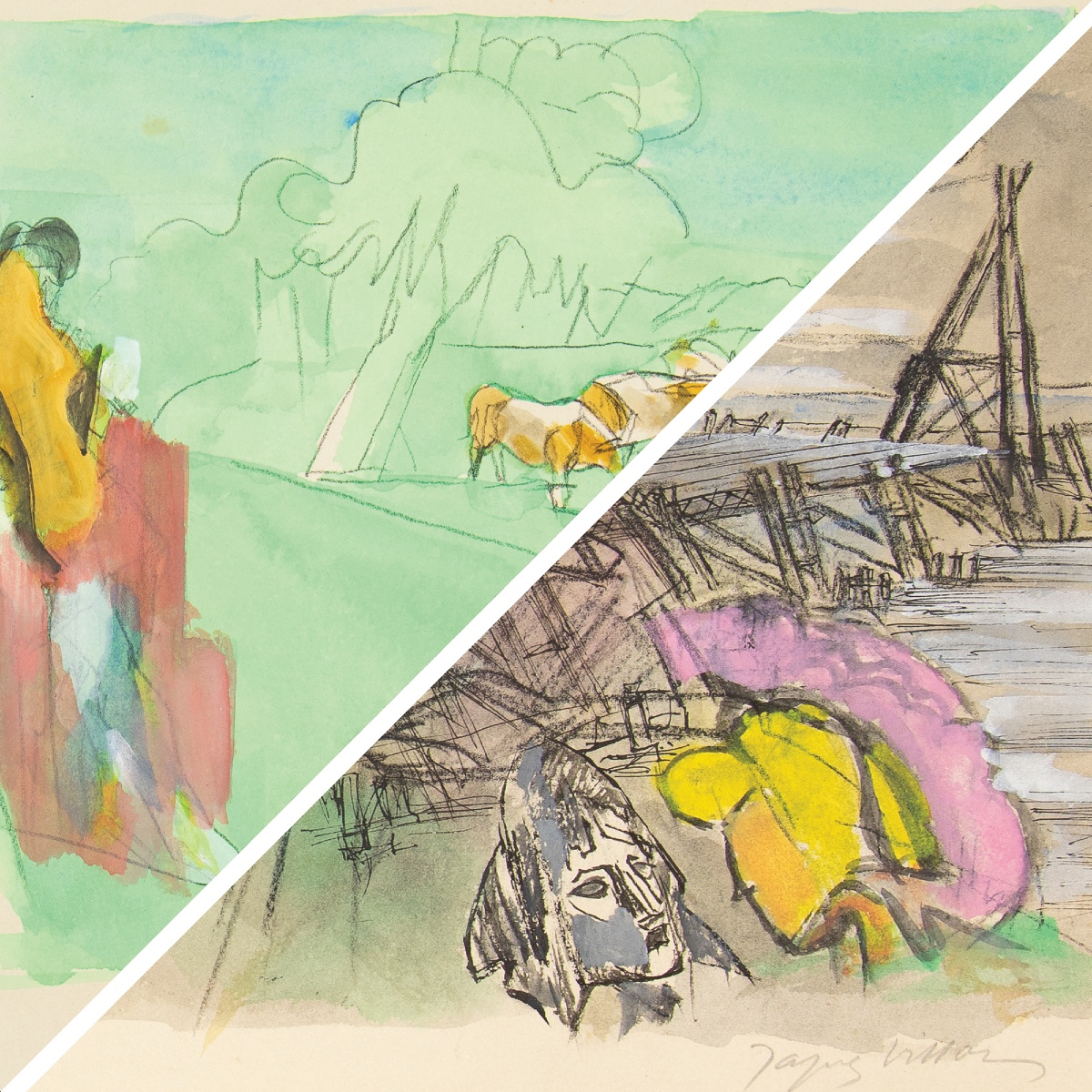 Jacques Villon - Two Signed Watercolors On Lithographic Backgrounds For Les Bucoliques