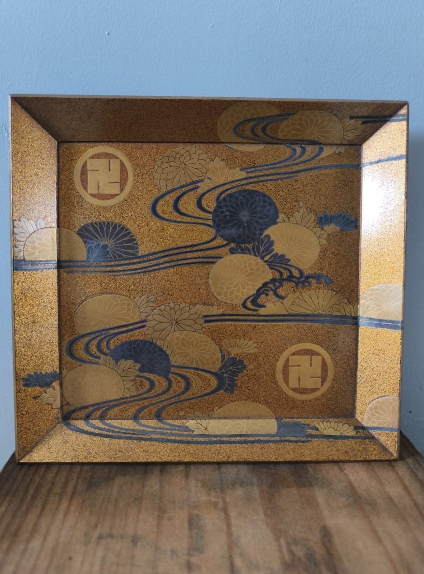  Meiji Lacquer Tray - Chrysanthemum Decor And Manji Medallions-photo-8