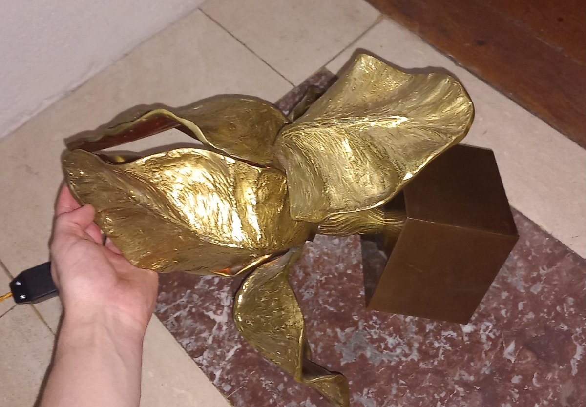  Lampe bronze "Iris" avec socle - Christiane Charles – Maison Charles, vers 1965-photo-2