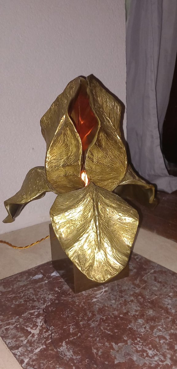 Lampe bronze "Iris" avec socle - Christiane Charles – Maison Charles, vers 1965-photo-3