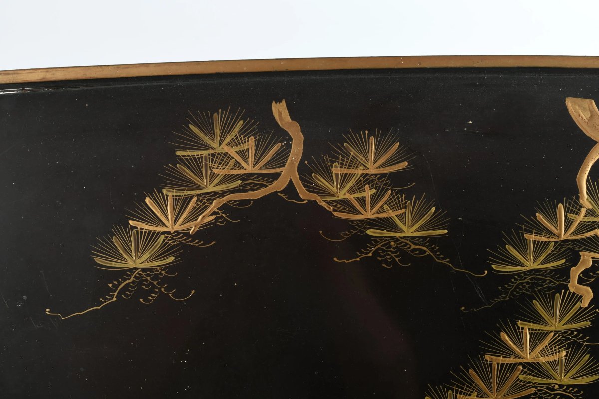 Grand plateau en laque Urushi à décor de pins et oiseaux - Japon, Époque Meiji Circa 1900-photo-2