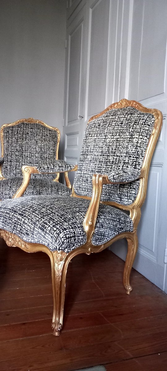 Pair Of Louis XV Armchairs - à La Reine-photo-2