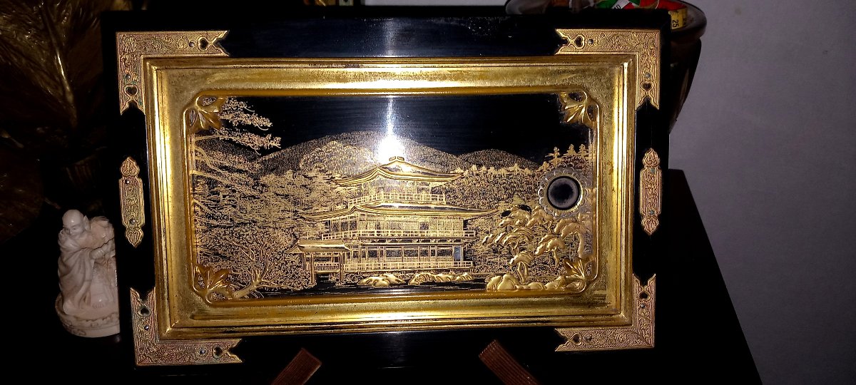 Pair Of Lacquer Panels – Kinkaku-ji Temple And Kiyomizu-dera – Japan-photo-2