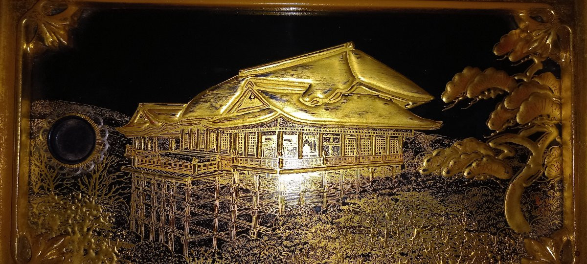 Pair Of Lacquer Panels – Kinkaku-ji Temple And Kiyomizu-dera – Japan-photo-3