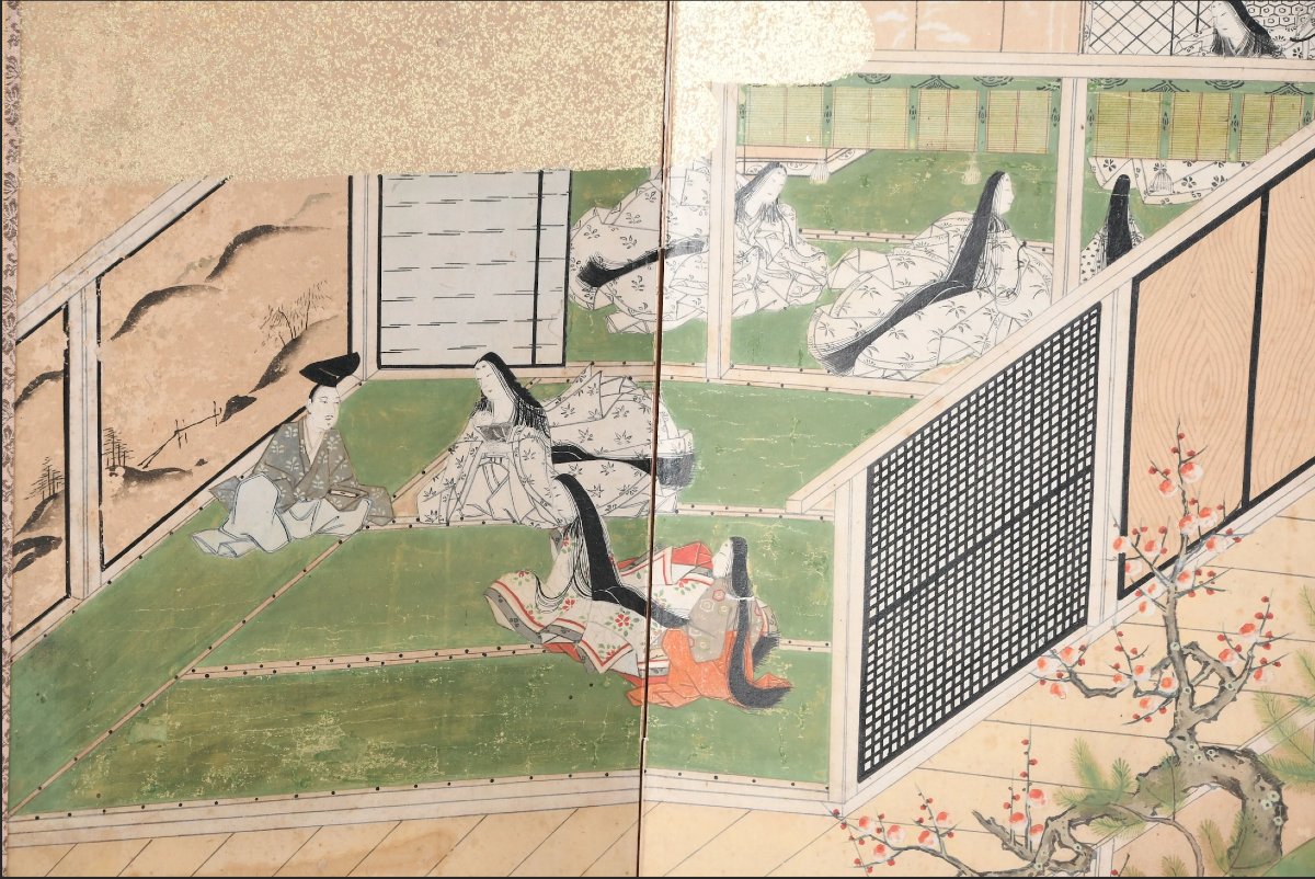 Petit paravent "Byōbu " : scène du Dit du Genji - Japon-photo-2