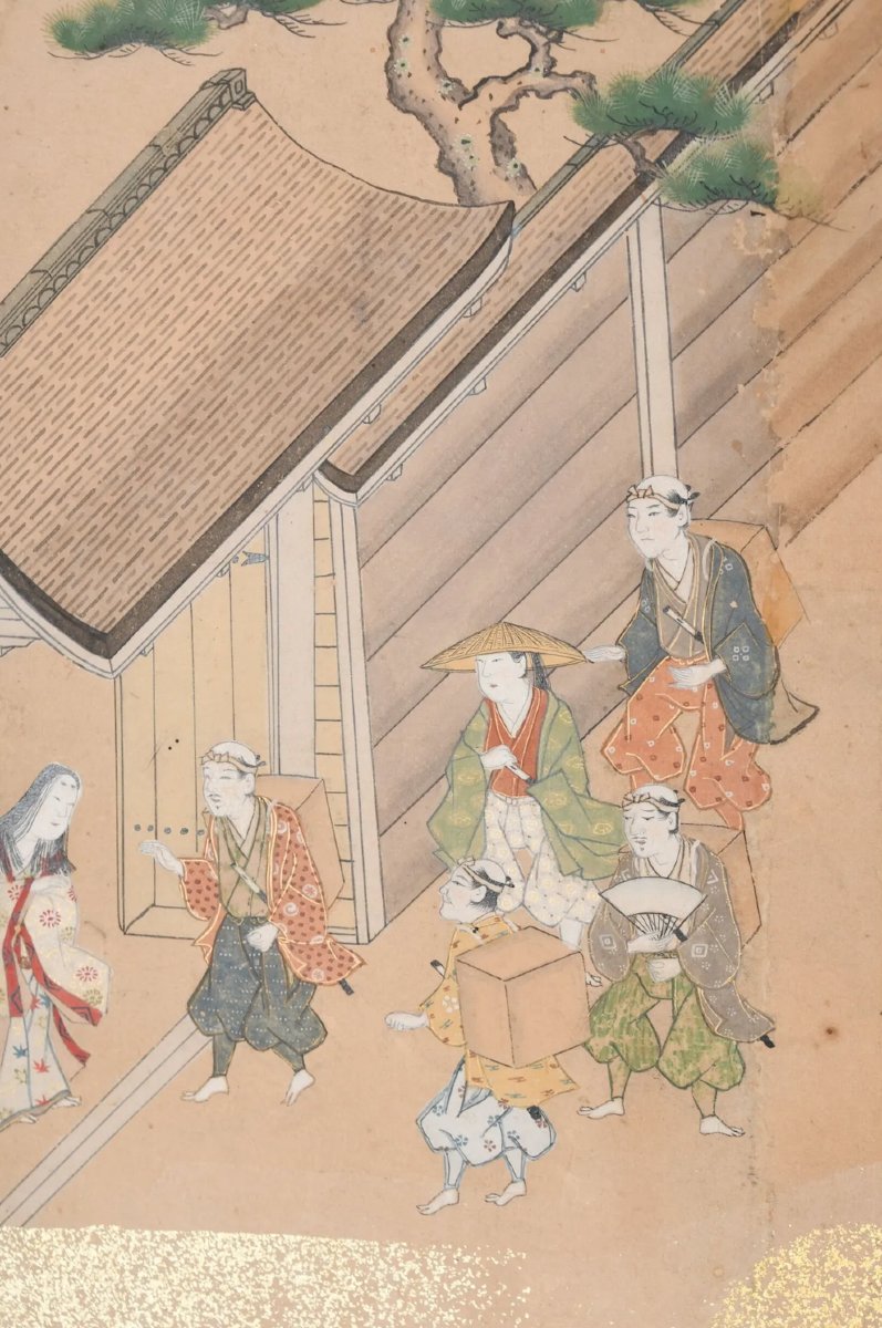 Petit paravent "Byōbu " : scène du Dit du Genji - Japon-photo-4