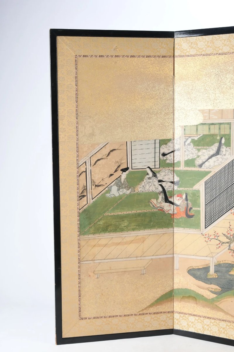 Petit paravent "Byōbu " : scène du Dit du Genji - Japon-photo-1