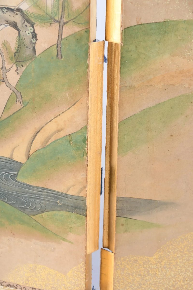 Petit paravent "Byōbu " : scène du Dit du Genji - Japon-photo-2