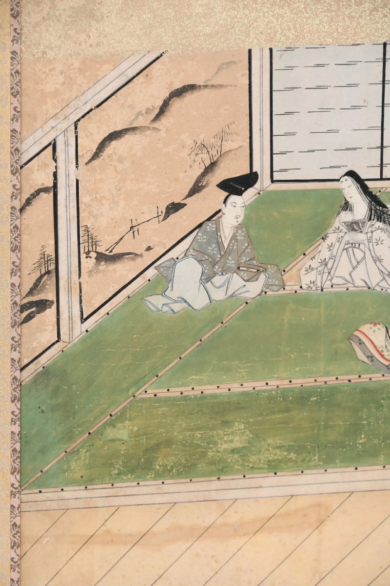Petit paravent "Byōbu " : scène du Dit du Genji - Japon-photo-3