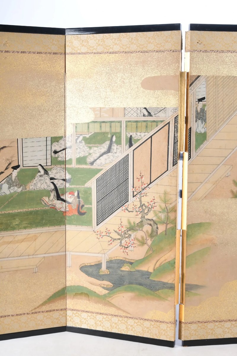 Petit paravent "Byōbu " : scène du Dit du Genji - Japon-photo-4