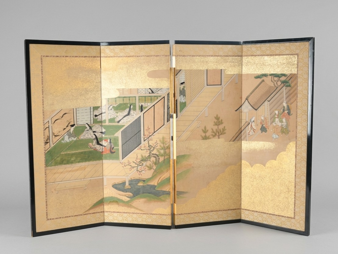 Small Byōbu Screen: Scene From The Tale Of Genji - Japan