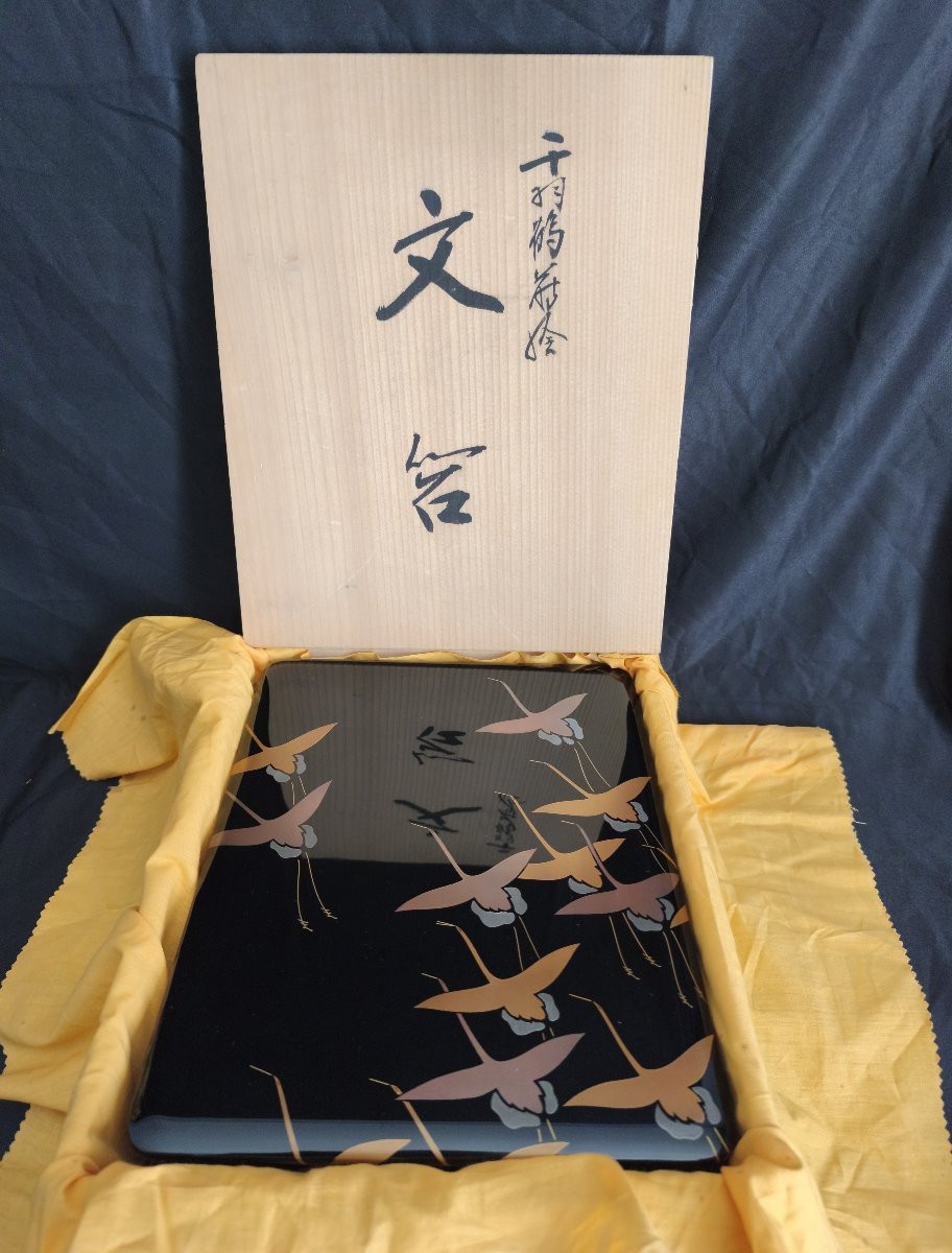 Japanese Lacquer Box – Fubako With Cranes.-photo-1