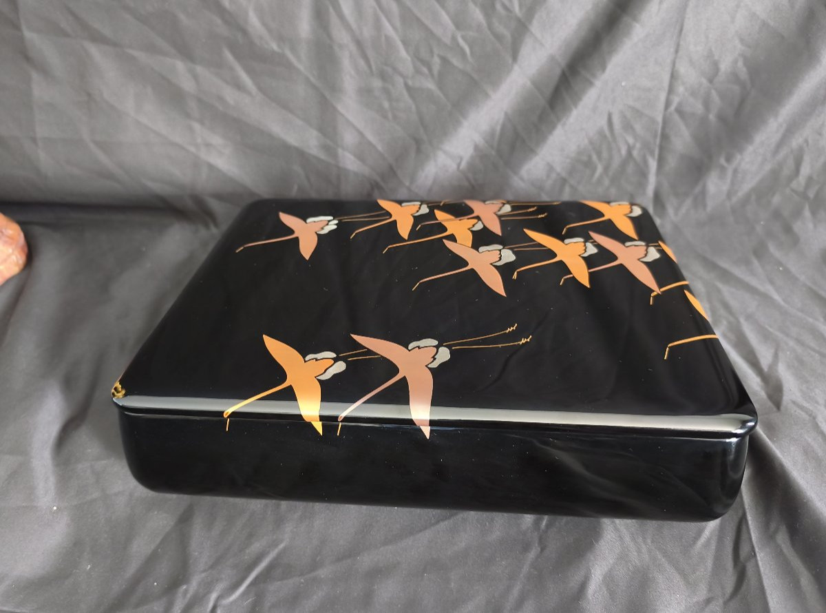 Japanese Lacquer Box – Fubako With Cranes.-photo-2