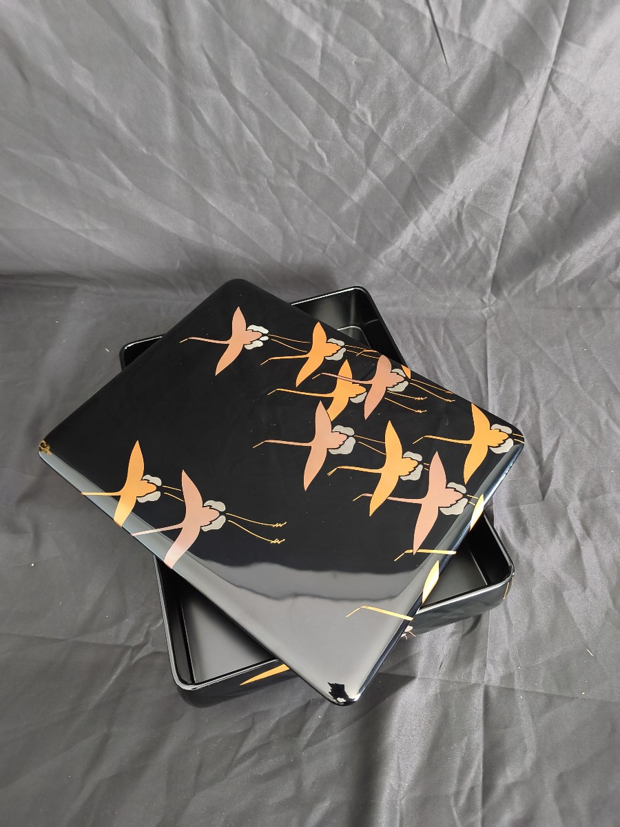 Japanese Lacquer Box – Fubako With Cranes.-photo-3