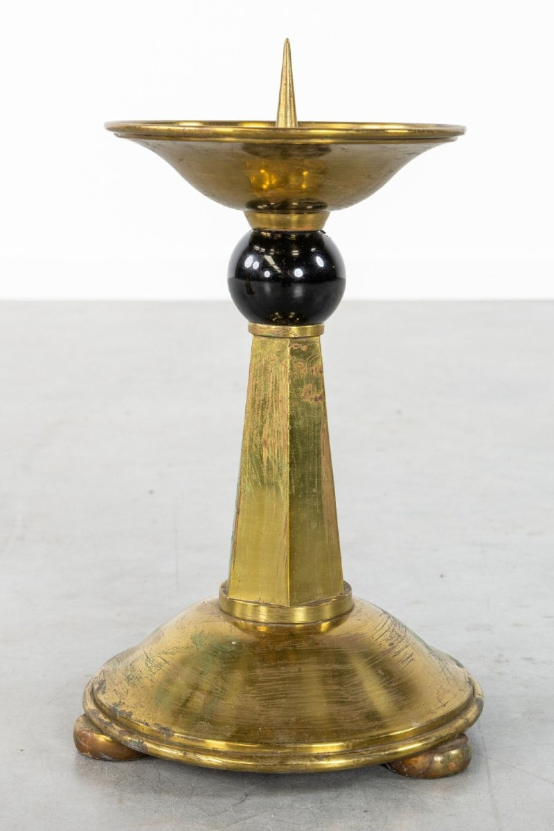 Suite de 4 chandeliers Art Déco en laiton et verre noir – Époque 1930-photo-1