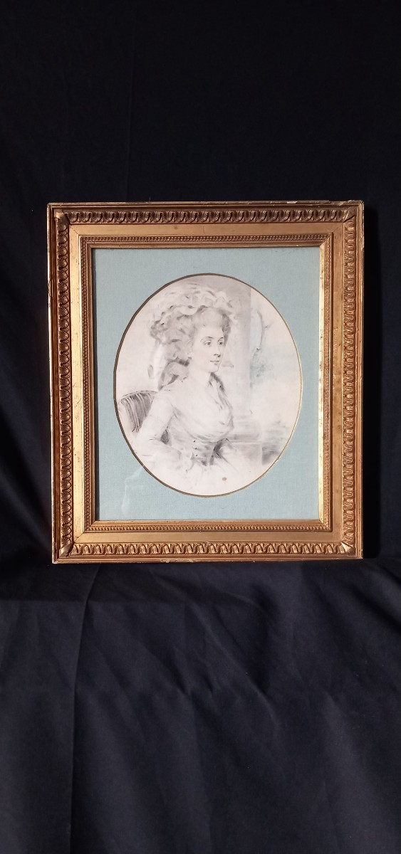 Portrait au pastel et pierre noire, circa 1780-1790-  Période Louis XVI 