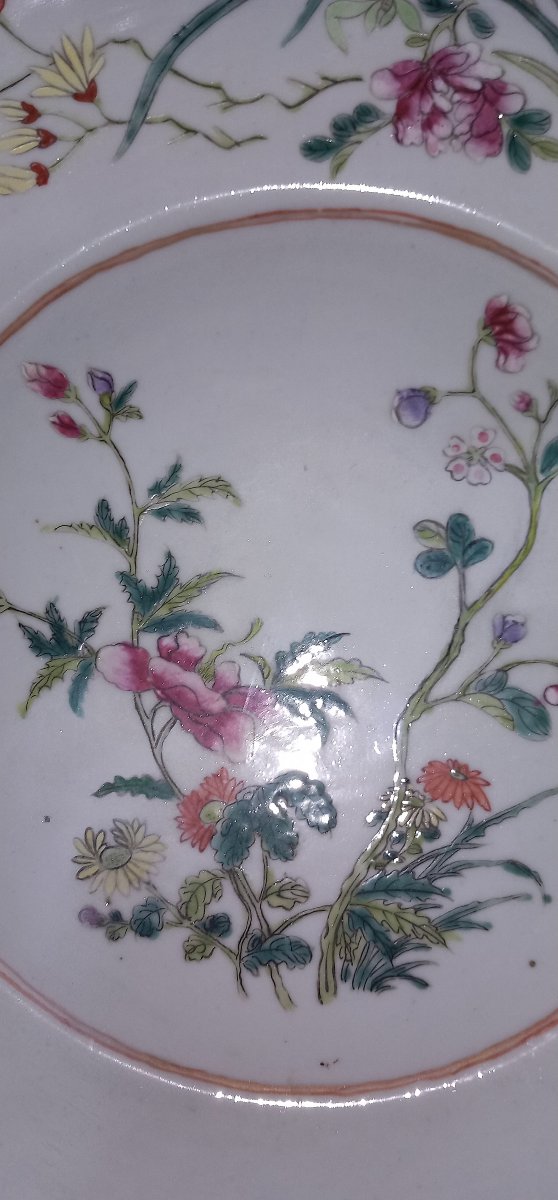 Large Porcelain Plate With Famille Rose Glazes - China, 19th Century-photo-4