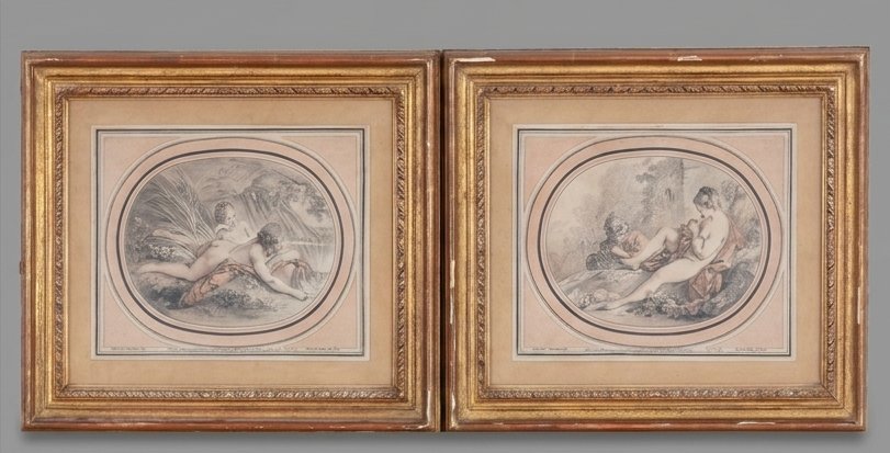 Paire de gravures par Demarteau d'après François Boucher