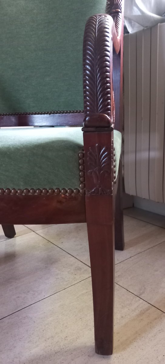 Empire-style Armchair – Mahogany And Green Velvet-photo-2