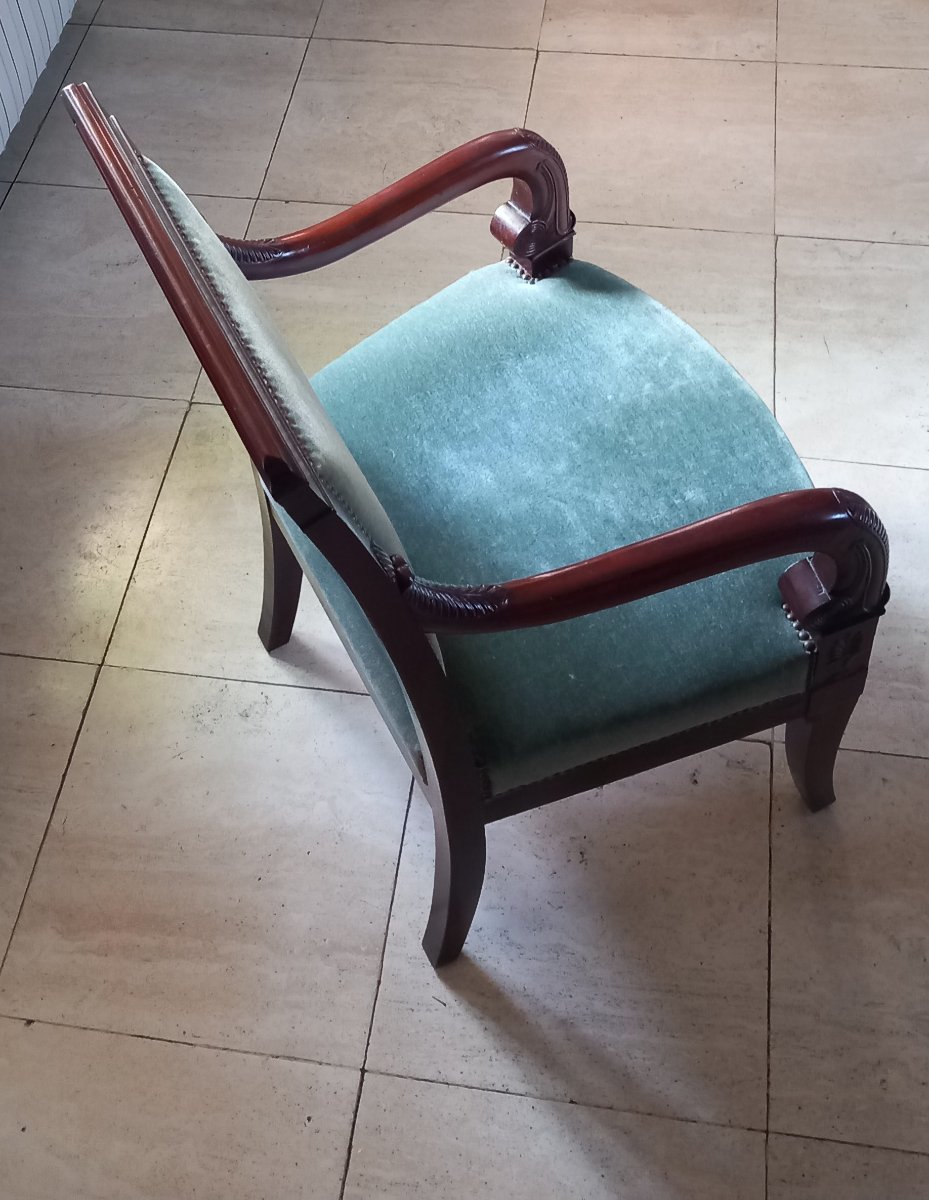 Empire-style Armchair – Mahogany And Green Velvet-photo-3