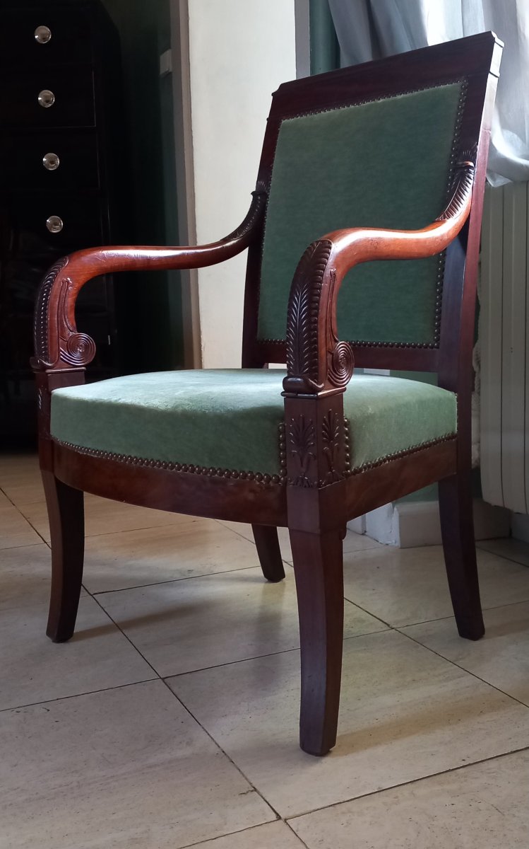 Empire-style Armchair – Mahogany And Green Velvet-photo-4
