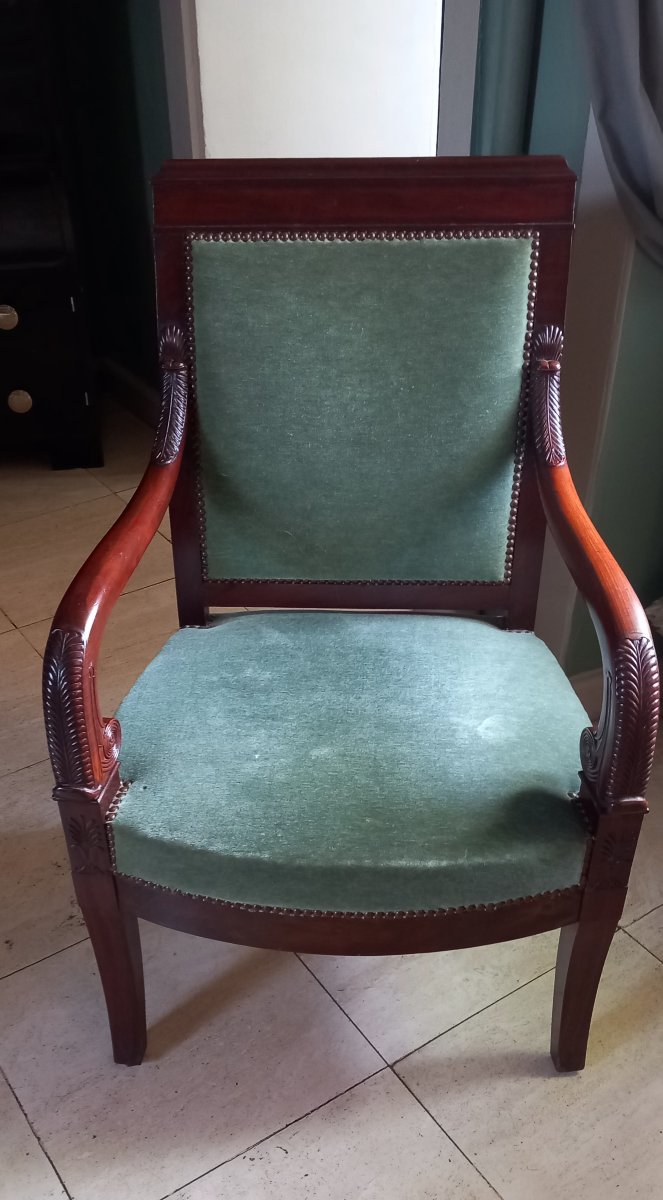Empire-style Armchair – Mahogany And Green Velvet-photo-2
