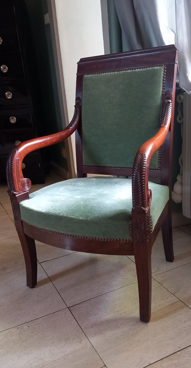 Empire-style Armchair – Mahogany And Green Velvet