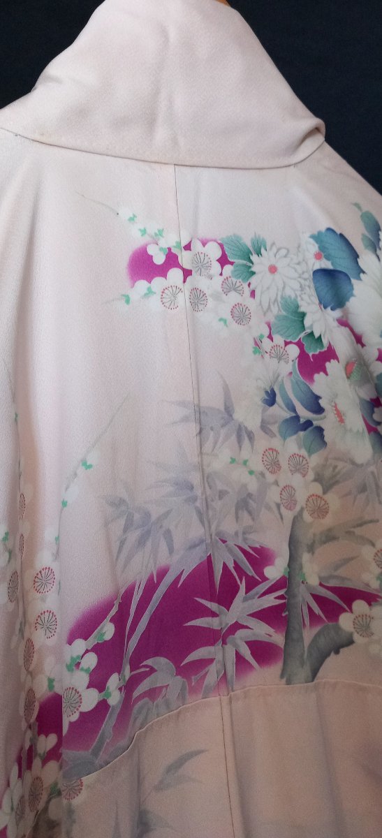 Large Silk Kimono (furisode), Peacock And Peony Motif – Japan, 20th Century-photo-5