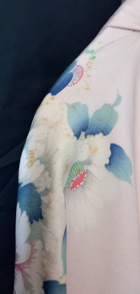 Large Silk Kimono (furisode), Peacock And Peony Motif – Japan, 20th Century-photo-6