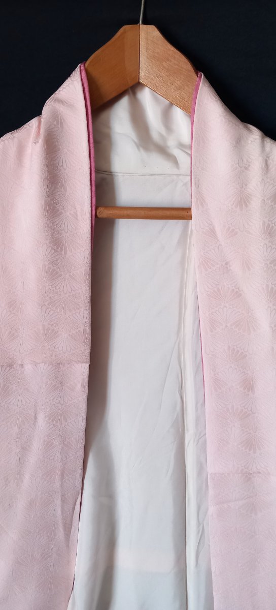 Kimono d'Hiver en Soie Damassée (Awase) Rose Dragée et Fuchsia – Japon, XXe Siècle-photo-2