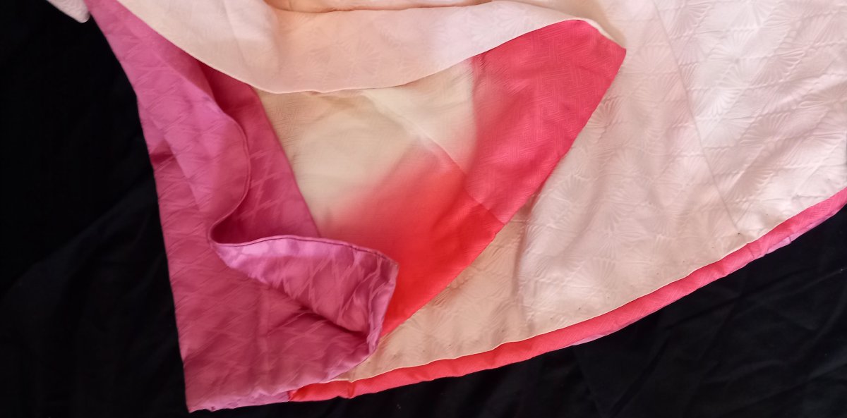 Kimono d'Hiver en Soie Damassée (Awase) Rose Dragée et Fuchsia – Japon, XXe Siècle-photo-1