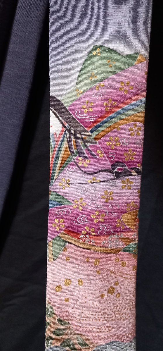 Ceinture de Kimono (Obijime) à Décor Littéraire – "Le Dit du Genji"