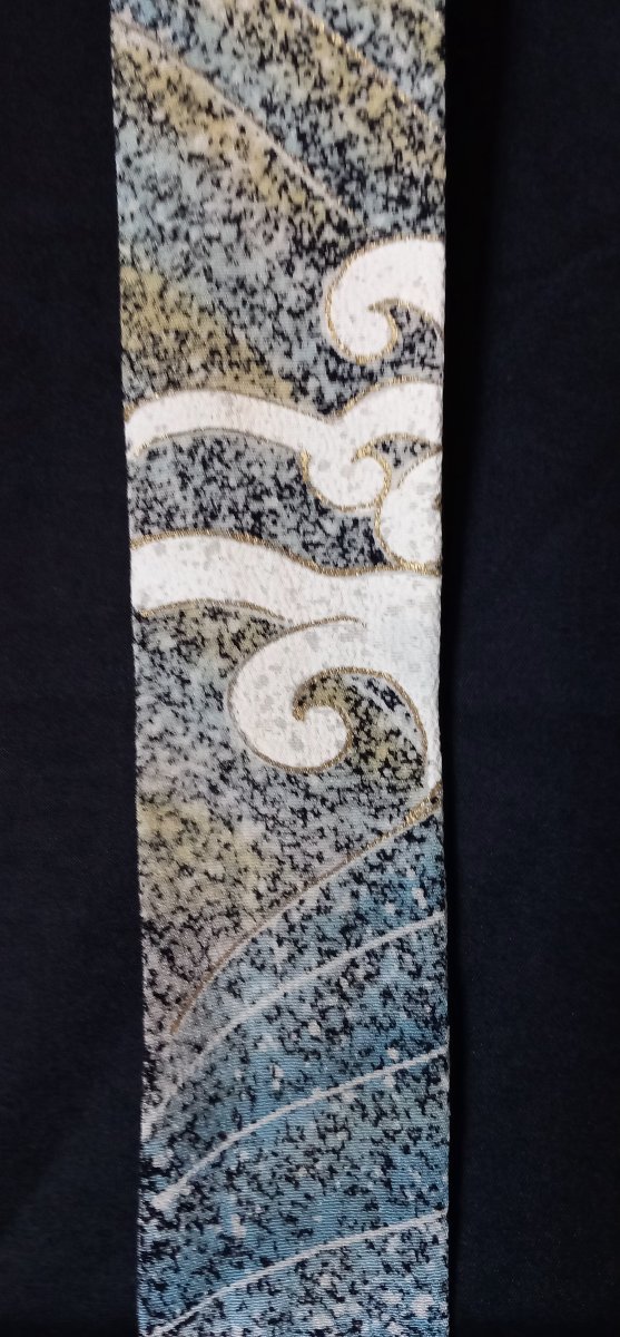 Kimono Sash (obijime) With Stylized Wave Design
