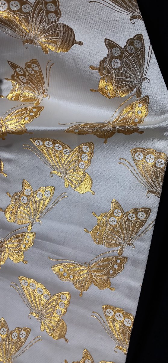 Traditional Japanese Obi - Golden Butterfly Pattern-photo-2