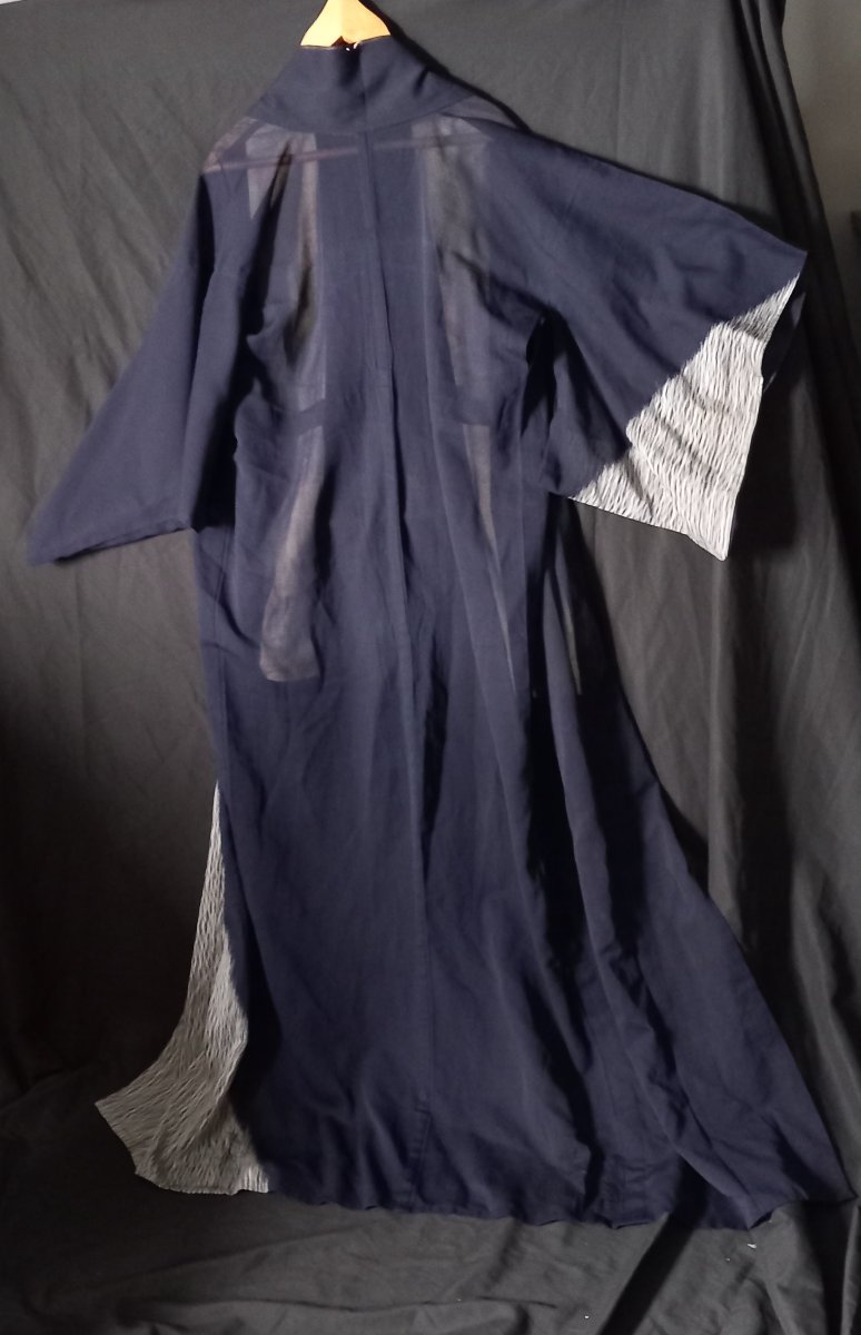 Vintage Haori, Kimono, And Summer Yukata - Sheer Navy Blue Fabric With Textured Details-photo-1