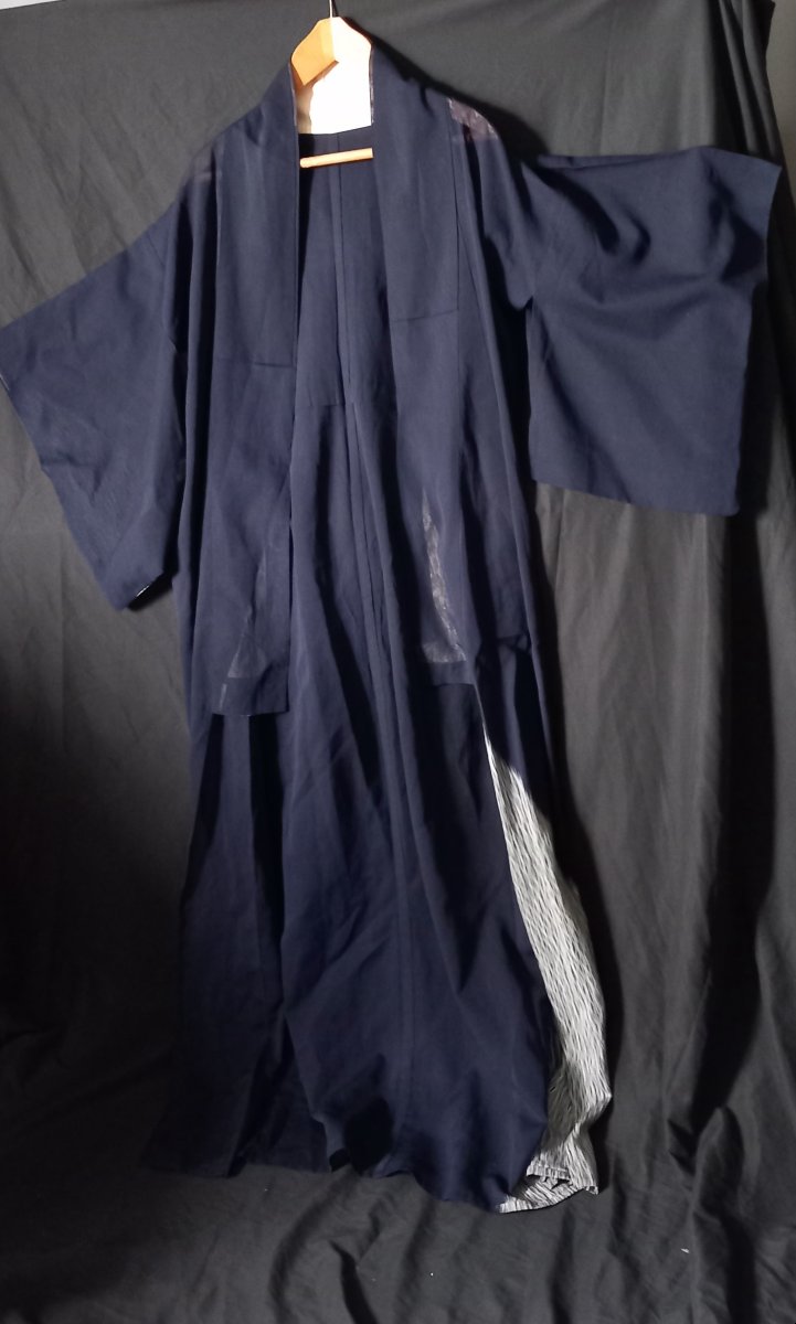 Vintage Haori, Kimono, And Summer Yukata - Sheer Navy Blue Fabric With Textured Details