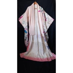 Large Silk Kimono (furisode), Peacock And Peony Motif – Japan, 20th Century