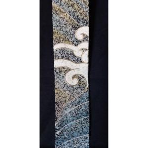 Kimono Sash (obijime) With Stylized Wave Design