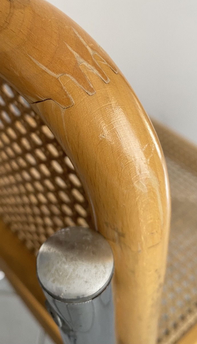 Chaise Marcel Breuer Modèle B32 - Cannage et Structure en Acier Chromé - Années 1960-photo-4