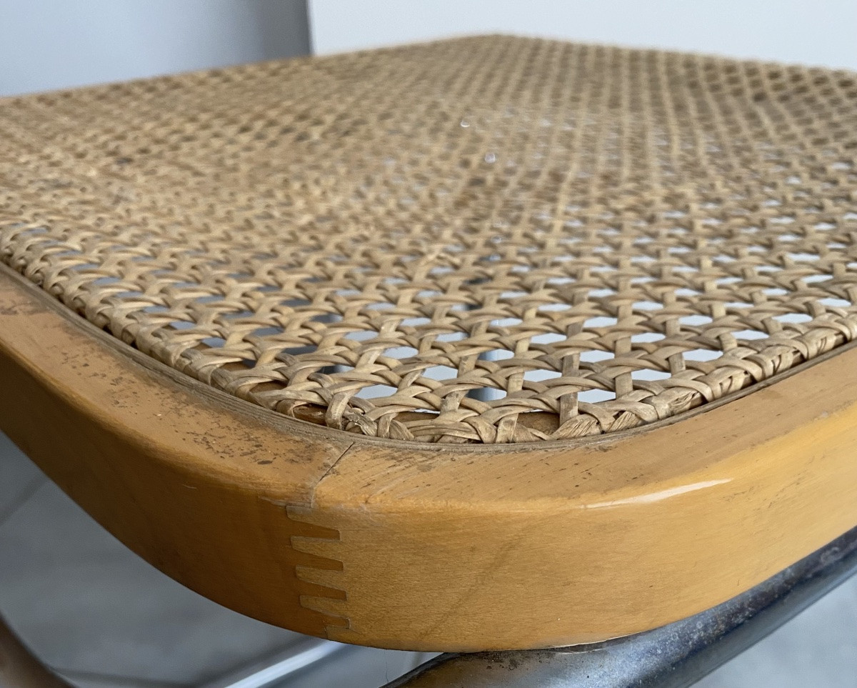 Chaise Marcel Breuer Modèle B32 - Cannage et Structure en Acier Chromé - Années 1960-photo-5