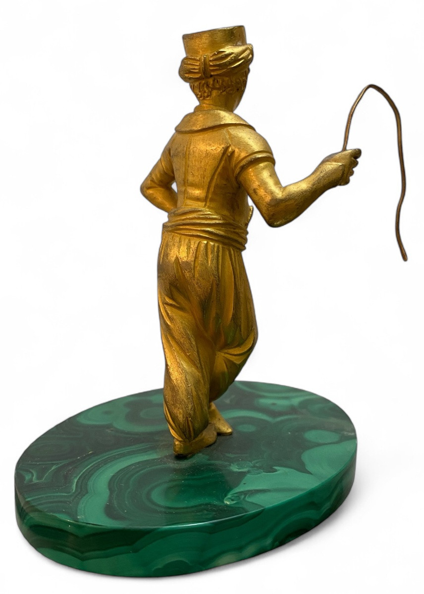 Exotic Male Figurine In Gilded Bronze On Malachite-photo-4