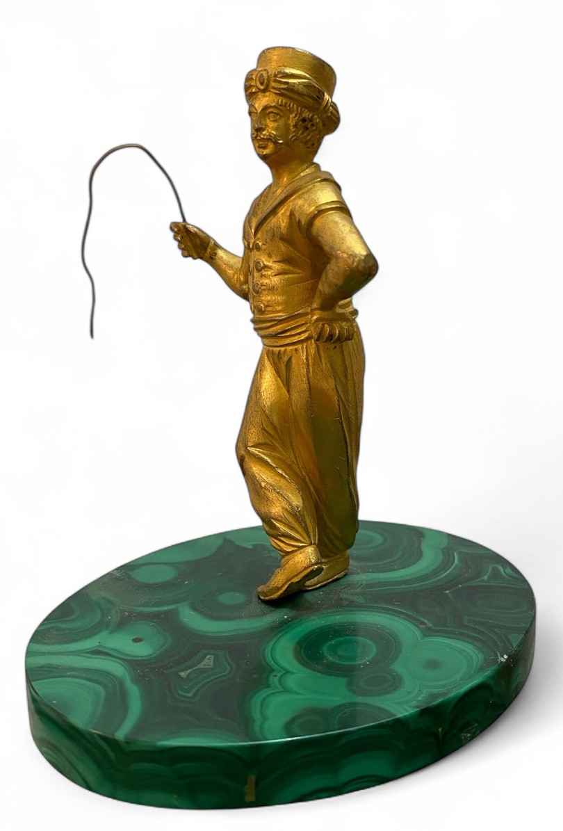Exotic Male Figurine In Gilded Bronze On Malachite-photo-1