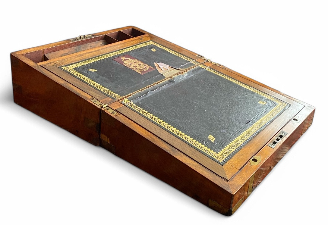 Antique Wooden And Brass Writing Desk – 19th Century-photo-3