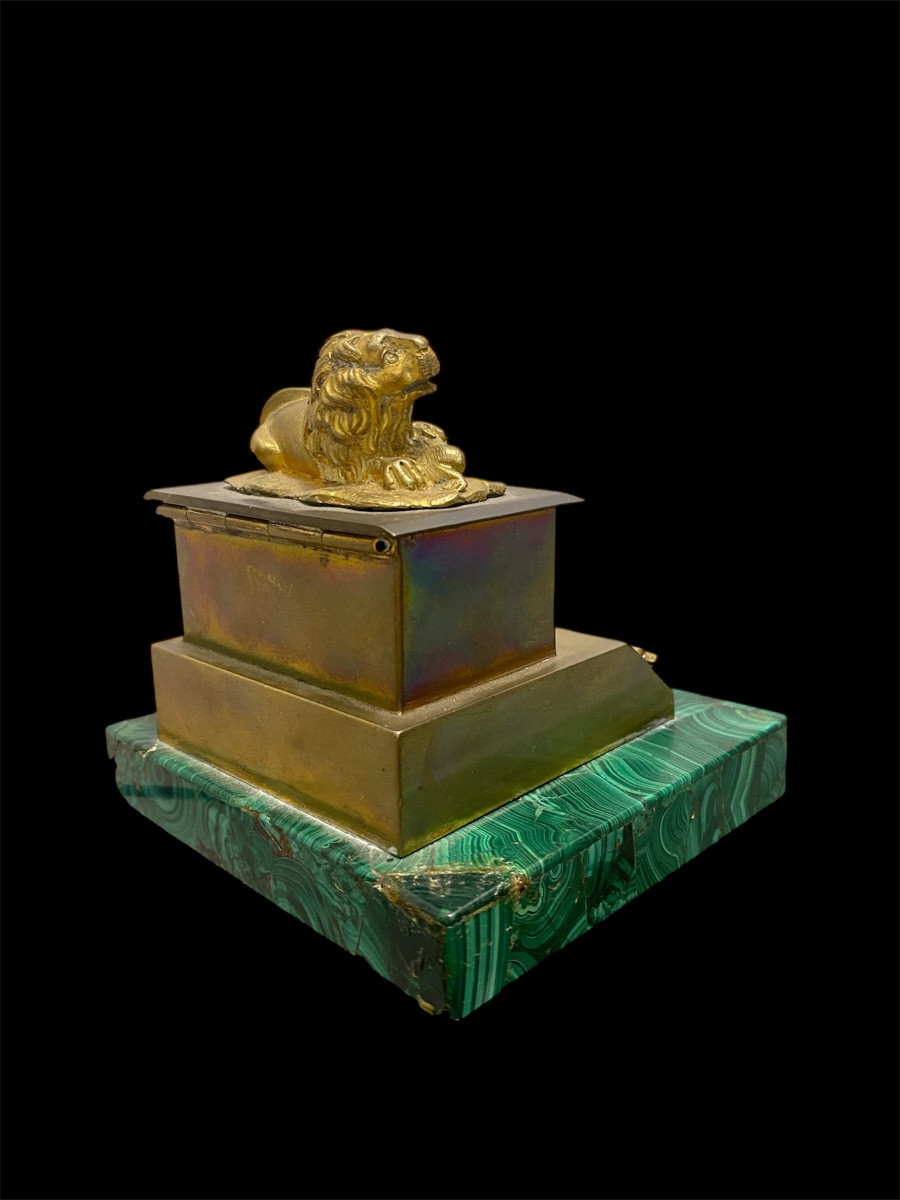 Russian Gilt Bronze Inkwell On A Malachite Base – 19th Century-photo-3