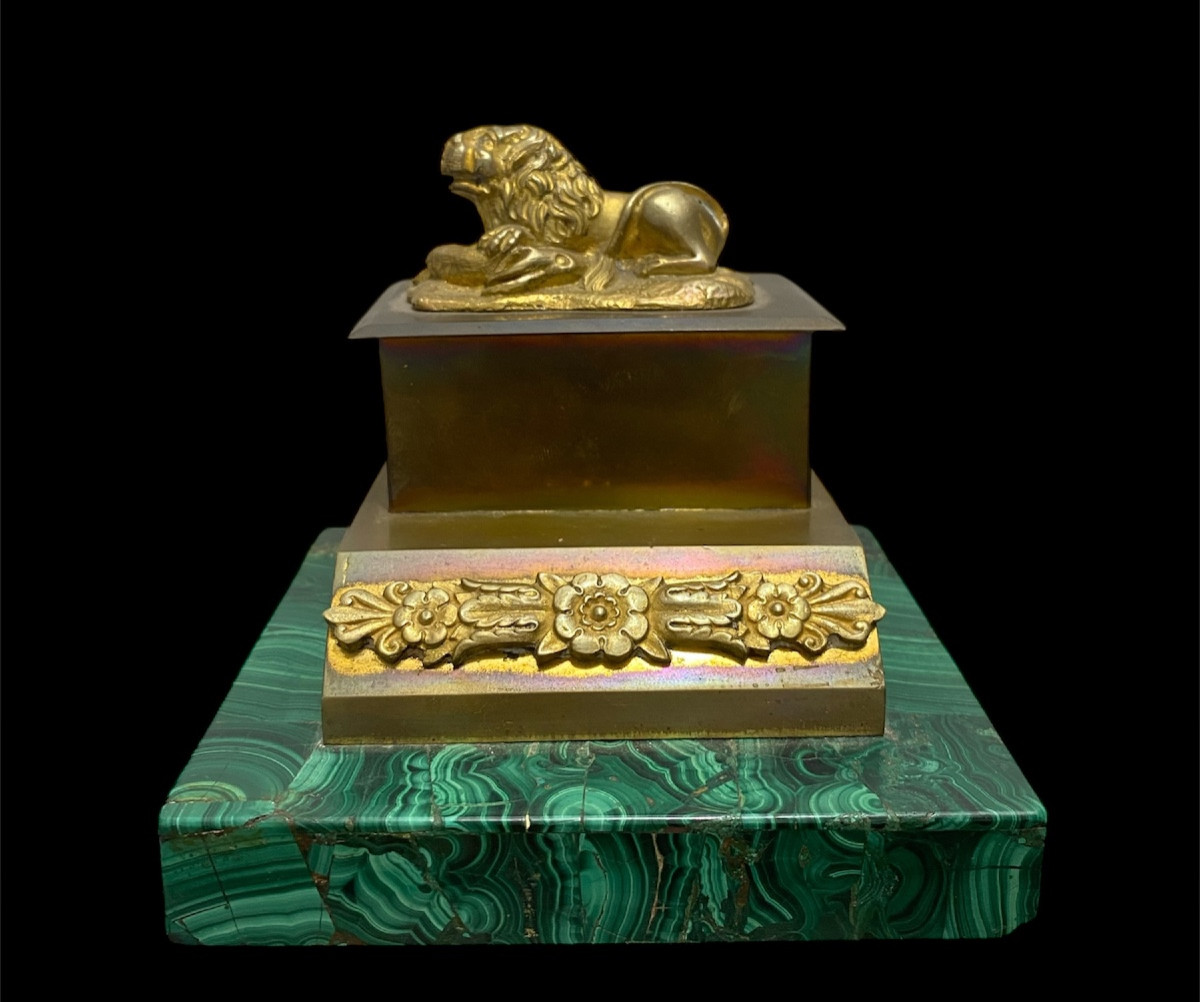 Russian Gilt Bronze Inkwell On A Malachite Base – 19th Century