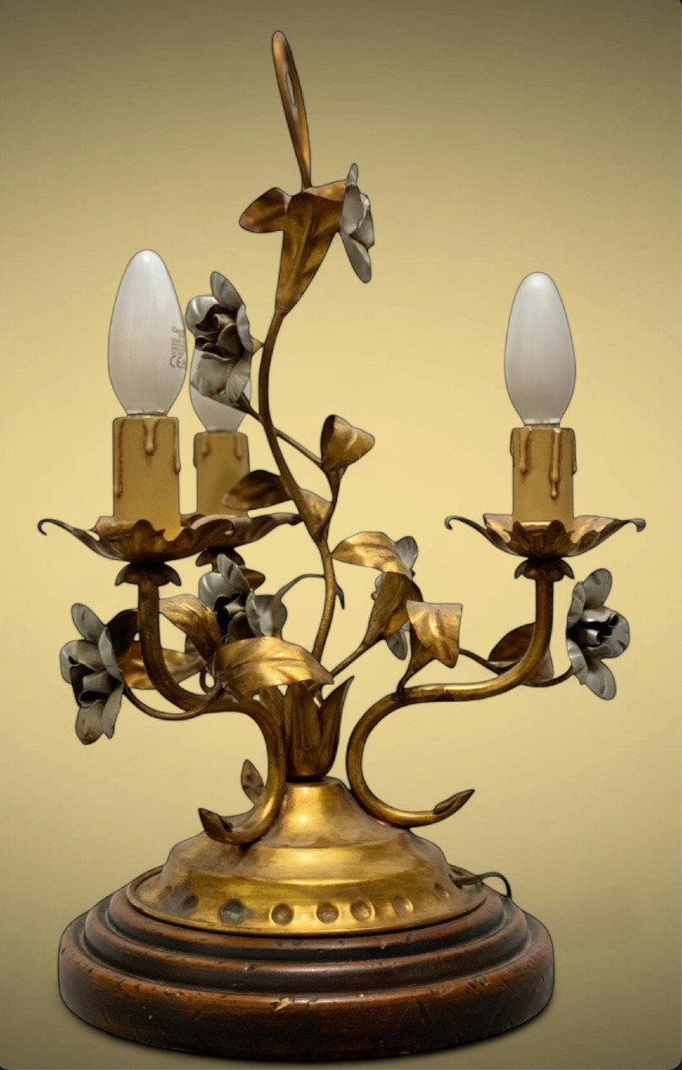 Vintage Florentine Lamp Rivolta Paralumi Milano – Gold & Silver Metal – Italy-photo-4