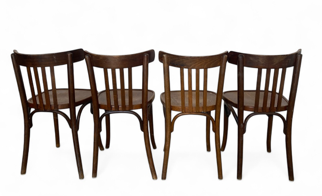 Set Of 4 Antique Thonet Curved Wood Bistro Chairs-photo-4